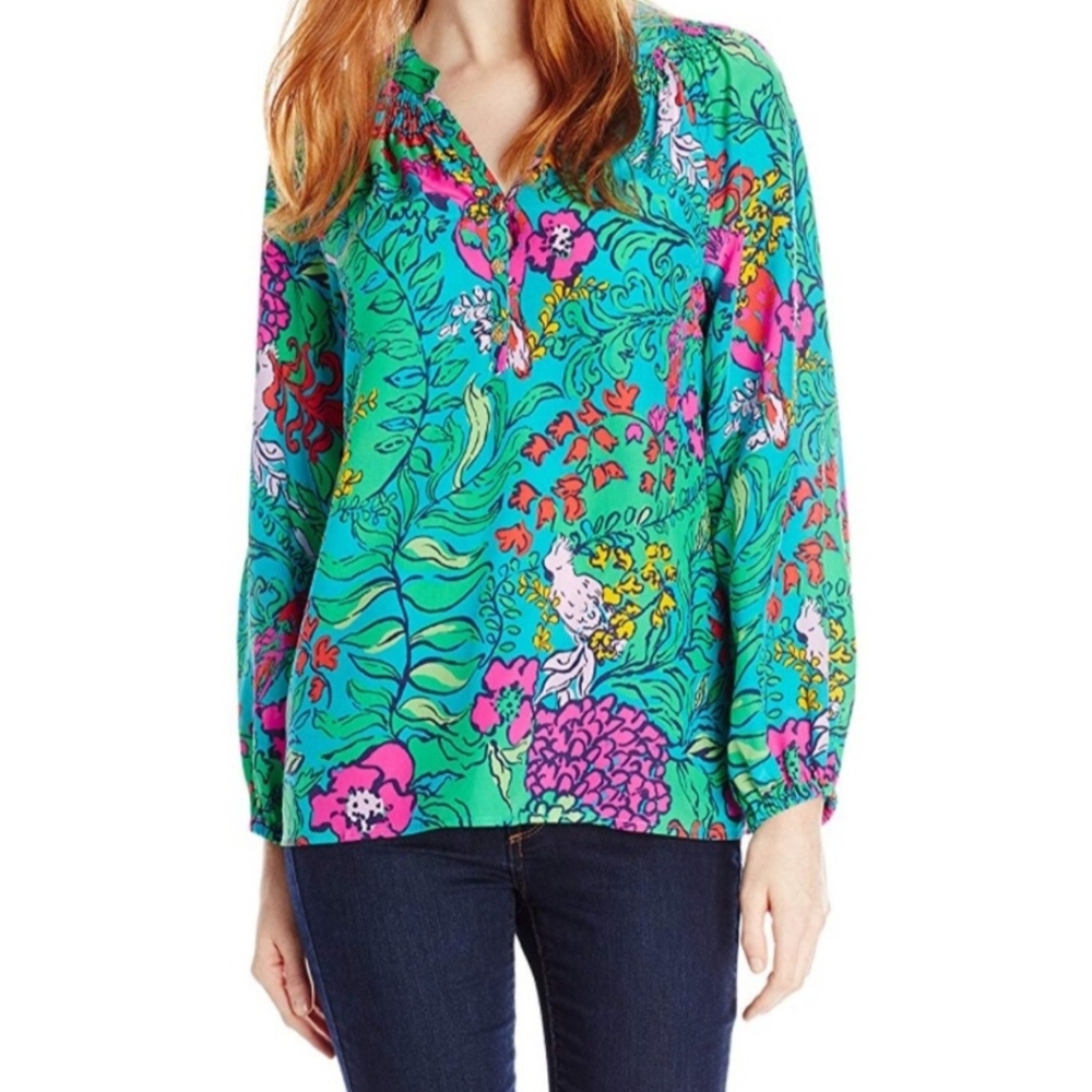 Lilly Pulitzer Vibrant Green and Pink Blouse